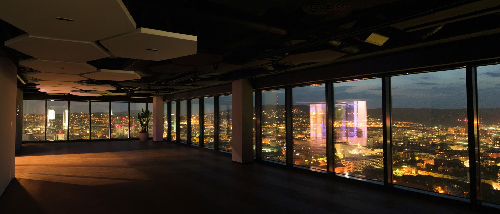 Night panorama of Bratislava from the Lab28 event space